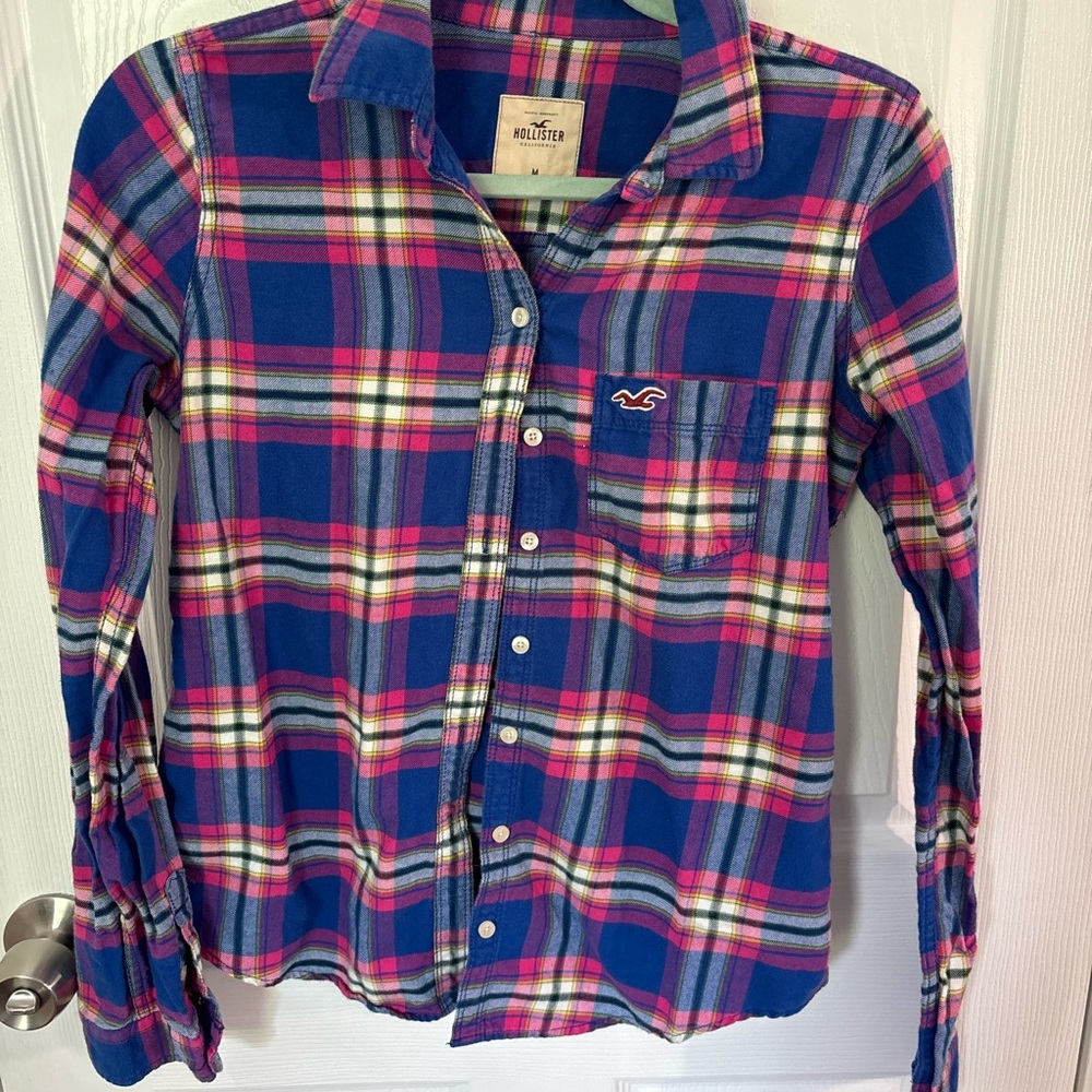 Hollister Blue and Pink Button Down Shirt Classic Plaid